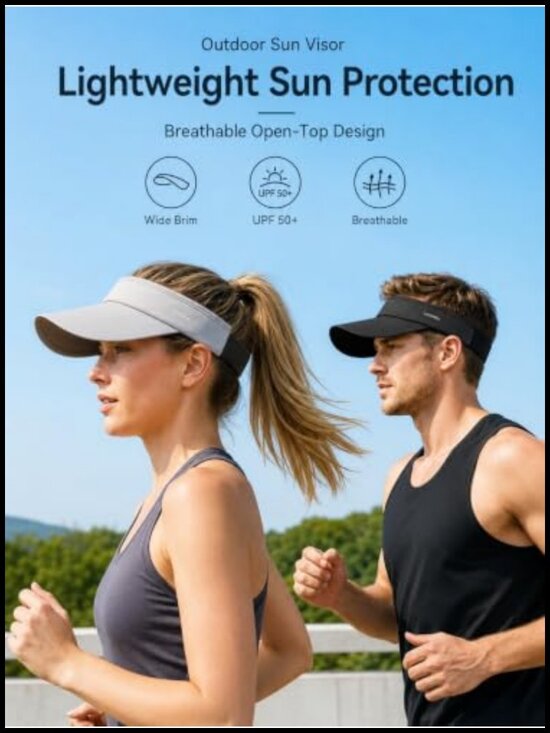 UPF 50+ Wide Brim Sport Sun Visor Hat for Women